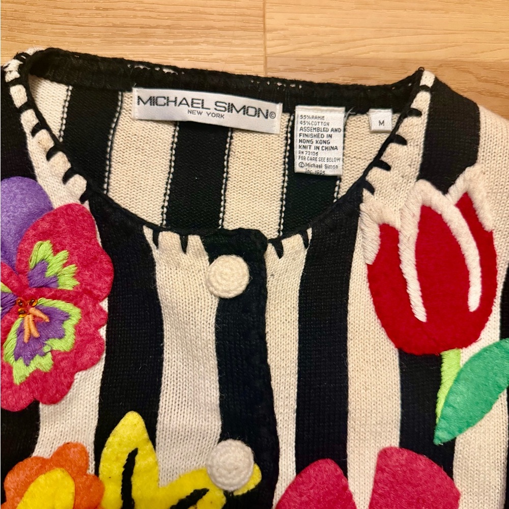 Michael Simon Black and White Striped Floral Jacket - Picture 5 of 5
